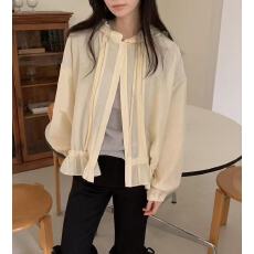 批发已出 韩国chic连帽花边抽绳休闲宽松<b class='q'>衬衫</b>式薄外套