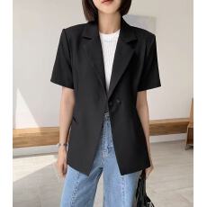 批发<b class='q'>韩国</b>chic 百搭口袋气质短袖西装外套
