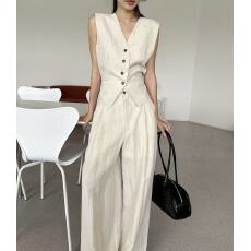 批发已出 <b class='q'>韩国</b>chic复古后背抽绳马甲背心+休闲阔腿长裤<b class='q'>套装</b>女