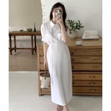 批发已出 <b class='q'>韩国</b>chic法式双口袋短袖衬衣+高腰直筒半身裙长裙<b class='q'>套装</b>女