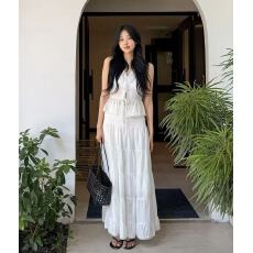 批发韩国chic 胸前刺绣绑带背心+<b class='q'>蕾丝</b>花边半身裙套装女