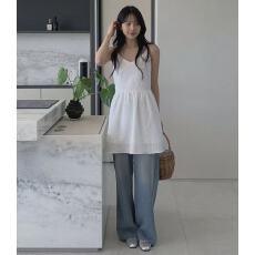韩系chic 百搭V领吊带短款连衣裙女
