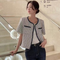 批发韩系chic 小香风粗花呢短袖外套女