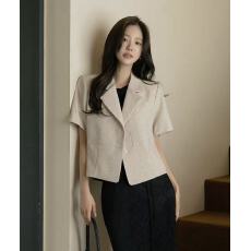批发韩系chic 通勤气质西装领短袖外套<b class='q'>女</b>