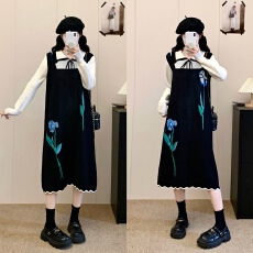 批发实拍大码女装<b class='q'>秋</b>冬新款设计感撞色蝴蝶结显瘦气质针织毛衣连衣裙