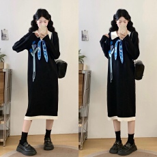 批发新款冬季立体花撞色高级感宽松长裙秋意沉眠减龄好看流行针织裙