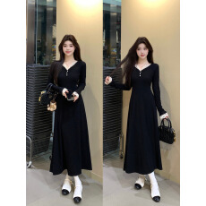 批发实拍<b class='q'>大码</b>胖mm冬季气质蕾丝拼接长款针织<b class='q'>连衣裙</b>