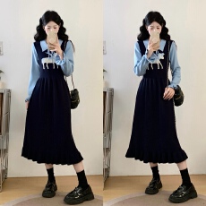 批发实拍大码女装秋<b class='q'>冬</b>韩系显瘦长袖拼接连衣裙新款时尚气质毛衣连衣裙