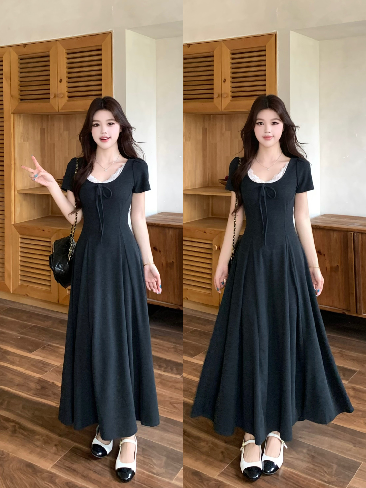 2026 실사 빅 사이즈 순수한 욕망 핫걸 바람 나비 넥타이 실크 여성 드레스 여름 허리 수축 슬림해 보이는 미니 스커트
