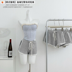 批发titi小姐姐美式蜜桃休闲裤女夏灰色抽绳显瘦<b class='q'>百搭</b>包臀运动短裤