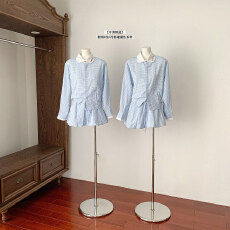 批发aaaaxbbb 冷调锡蓝 蓝格子套装翻领衬衫<b class='q'>花苞</b><b class='q'>裙</b>短<b class='q'>裙</b>撞色系带上衣女