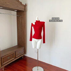 批发【Fart Shop 】醉甜浆果 <b class='q'>羊绒</b>高领红色T恤女秋冬露肩收腰打底衫