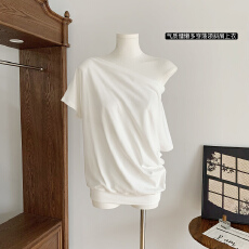 批发famouswang春季新款主打气质慵懒舒适多穿温柔荡领斜肩上衣女