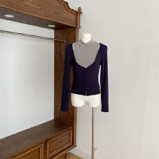 批发Farte Shop首尔欧尼 灰色背心V领蓝色开衫两件套女<b class='q'>春</b>秋上衣