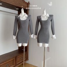 批发若语定制9/07新品9.5折女大<b class='q'>通勤</b>感 假两件针织休闲连衣裙