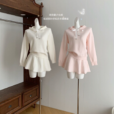 批发COOLLINE林子熙 简爱soft 芭蕾少女感缎光毛绒茸针织毛衣半裙<b class='q'>套装</b>