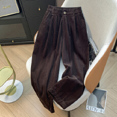 批发实拍复古灯芯绒休闲裤女2025秋季新款松紧腰宽松显瘦<b class='q'>哈伦裤</b>