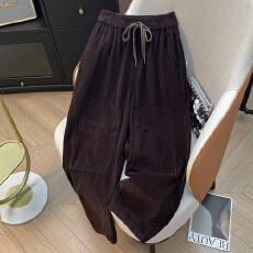 批发实拍 复古灯芯绒休闲裤女2025秋季新款松紧腰宽松显瘦<b class='q'>哈伦裤</b>