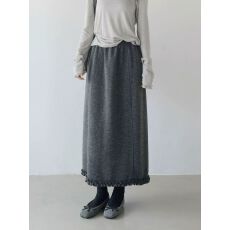 批发2025秋冬新款韩系高腰慵懒风灰色直简木耳边羊绒长款长裙<b class='q'>半身裙</b>女