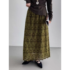 批发2025韩系复古蕾丝拼接半身裙女秋<b class='q'>冬</b>季新款高腰显瘦百搭A字直筒裙