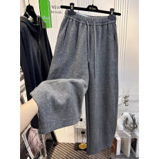 批发韩系加绒毛呢阔腿裤女加厚<b class='q'>高腰</b>休闲裤宽松bf慵懒风弯刀裤子秋冬季