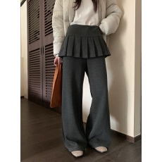批发2025秋冬新款韩系叠穿假两件休闲微喇裤屁帘<b class='q'>裙裤</b>加绒长裤女