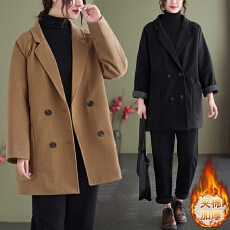 批发实拍 品质推荐 高端羊毛西装领双排扣纯色加棉加厚羊毛呢大码外套