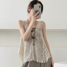 批发波西米亚风针织钩花镂空背心<b class='q'>罩衫</b>女夏季外搭无袖马甲叠穿吊带上衣