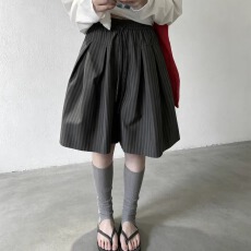 批发条纹女裤子阔腿五分裤<b class='q'>夏</b>新款百搭高腰直筒短裤宽松显瘦抽绳休闲裤