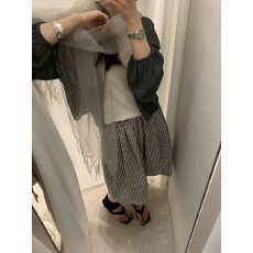 批发韩国东大门26夏季新款韩系复古格子麻料休闲<b class='q'>短裤</b>女宽松显瘦阔腿裤