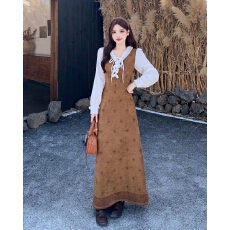 批发实拍~大码法式复古长袖<b class='q'>连衣裙</b>女秋冬百搭胖mm遮肚显瘦加绒裙子