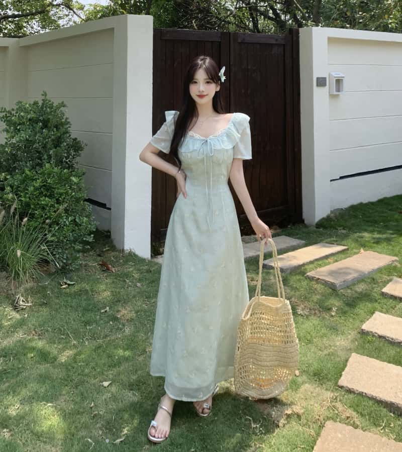빅 사이즈 프랑스식 부드러운 바람 반팔 여성 드레스 여름 패션 레이스 치마 지방 mm 표지 배 슬림해 보이는 A라인 스커트