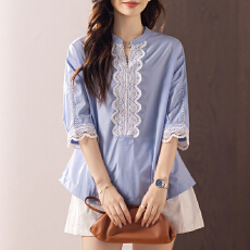 批发限价+12+小视频 气质通勤法式2026夏新款撞色花边<b class='q'>衬衣</b>女宽松<b class='q'>衬衫</b>