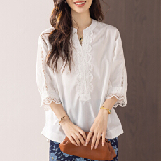 批发限价+12+小视频 气质通勤法式2026夏新款撞色花边<b class='q'>衬衣</b>女宽松<b class='q'>衬衫</b>