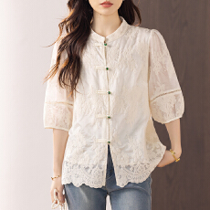 批发限价+12+小视频 杏色新中式国风短袖<b class='q'>衬衫</b>2026新款夏季刺绣法式