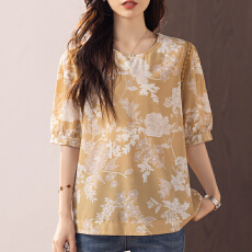 批发限价+12+小视频 2026夏装镂空蕾丝拼接宽松遮肉上衣印花灯笼袖