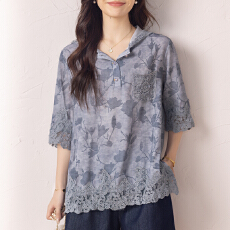 批发限价+12+小视频 2026年新款蕾丝拼接连帽<b class='q'>衬衫</b>女夏季五分袖<b class='q'>衬衣</b>