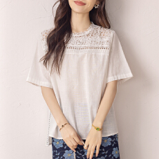 批发限价+12+小视频 2026新款清凉感蕾丝拼接<b class='q'>衬衫</b>女夏季宽松短袖T恤