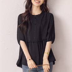批发限价+12+小视频 <b class='q'>雪纺衫女</b>宽松夏季2026新款洋气黑色<b class='q'>短袖</b>衬衫上衣