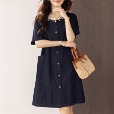 批发限价+12+小视频 2026年夏季新款<b class='q'>连衣裙</b>女宽松<b class='q'>牛仔</b>裙气质织带拼接