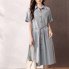 批发限价+12+小视频 夏季简约<b class='q'>衬衫</b>连衣裙通勤风气质高级感收腰显瘦裙