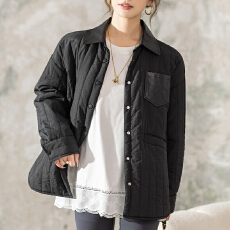 批发限价+12+小视频 2025年秋冬新款竖衔夹棉<b class='q'>衬衫</b>女翻领长袖上衣