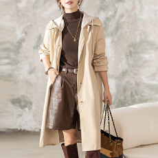 批发限价+12+小视频 撞色英伦风连帽长款风衣秋<b class='q'>冬</b>新款气质大衣外套