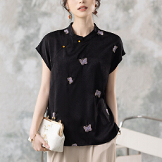 批发限价+12+小视频 新中式短袖夏季新款刺绣小衫唐装国风斜襟女上衣