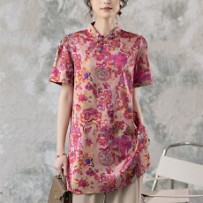 批发限价+12+小视频 中式印花短袖衬衫女2026年夏季新款时尚气质上衣