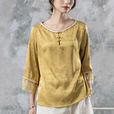 批发限价+12+小视频 圆领七分袖T恤女装2026新款时尚洋气桑蚕丝<b class='q'>上衣</b>