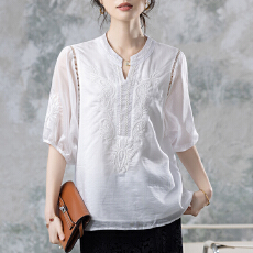 批发限价+12+小视频 高级感蕾丝刺绣衬衫女2026夏季新款短袖时尚上衣