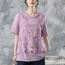 批发限价+12+小视频 时尚两件套蕾丝T恤女夏季新款短袖上衣2026女装潮