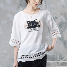 批发限价+12+小视频 印花镂空短袖T恤女胖MM宽松显瘦遮肚子别致上衣