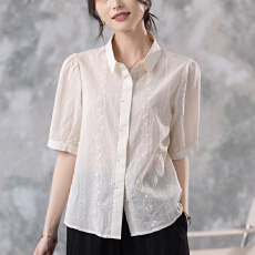 批发限价+12+小视频 时尚polo领刺绣衬衫女夏季2026减龄洋气短袖衬衣